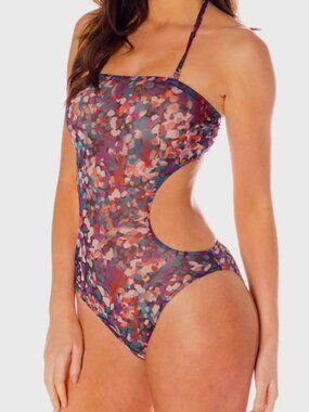 Kiniki Tan Through Swimsuit Womens US 6 Cut Out Elba One Piece Suit Purple NEW
